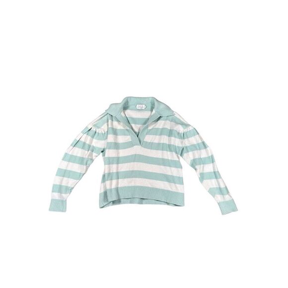 Tanya Taylor Striped V Neck Collar Maisie Knit Sweater Blue/White Cotton Size M - Picture 3 of 15
